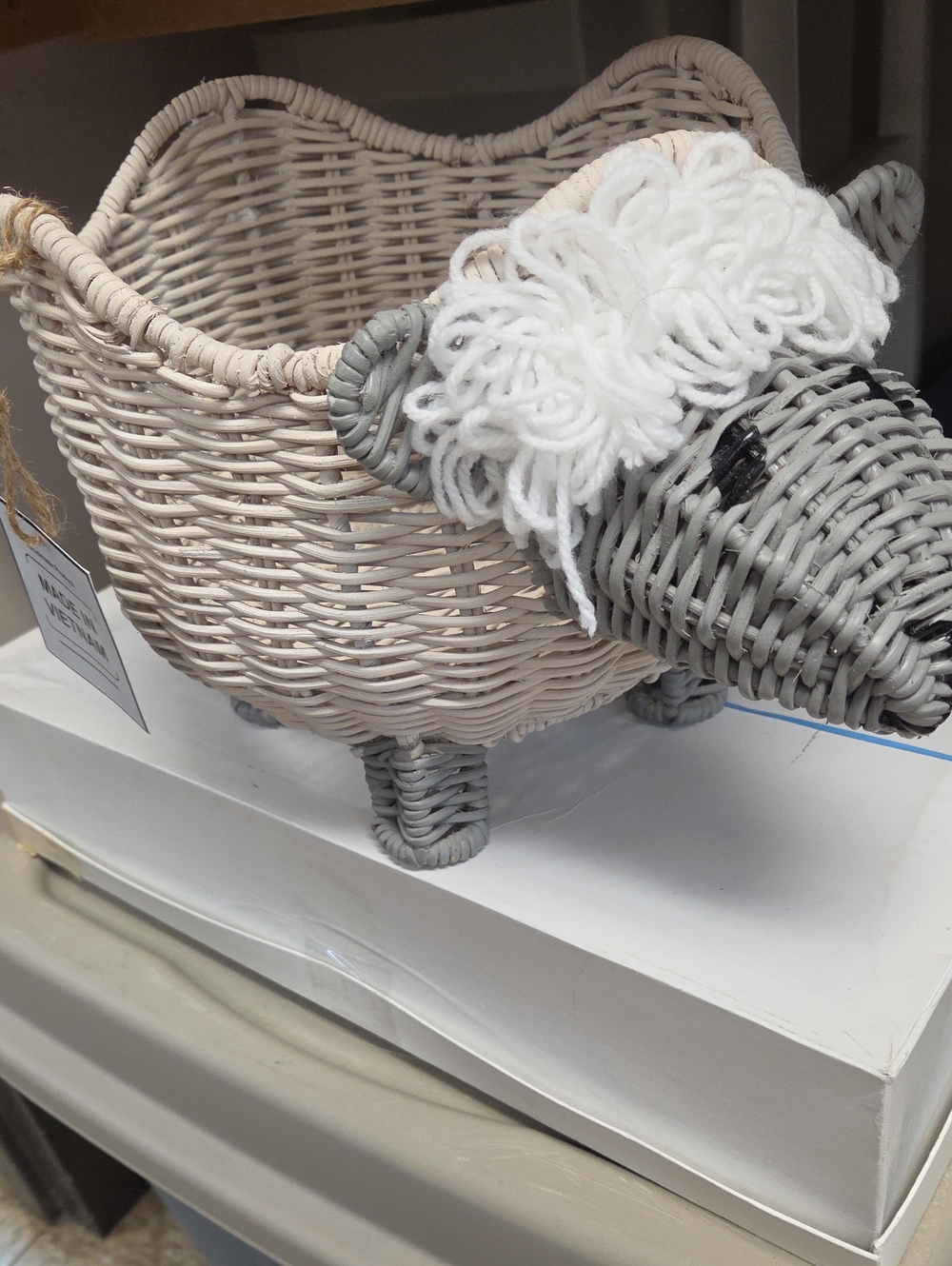 Woven Sheep Basket - White and Gray Home Accent
